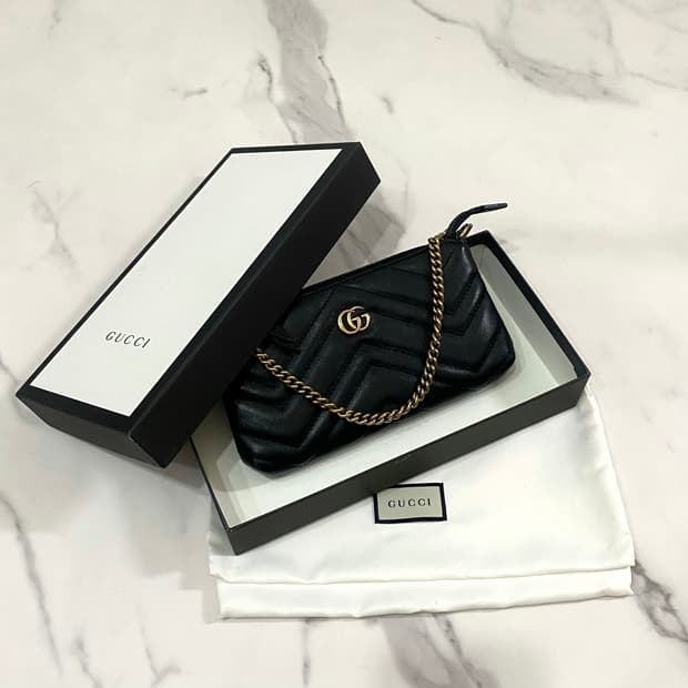구찌 GG 마몽 가죽 체인 파우치백 블랙 443129