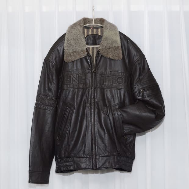 베네통 이태리 블루패밀리 레더 봄버 가죽 항공 자켓 (105+)