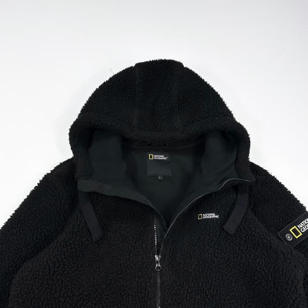 내셔널지오그래픽 와펜 블랙 후리스 후드집업 (L)