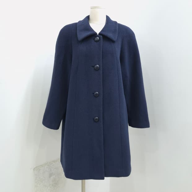 울100 헤링본 네이비 클래식 롱코트