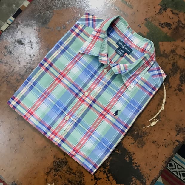 폴로랄프로렌 라이트 그린 마드라스체크 반팔 셔츠 남성 97 여성 5566