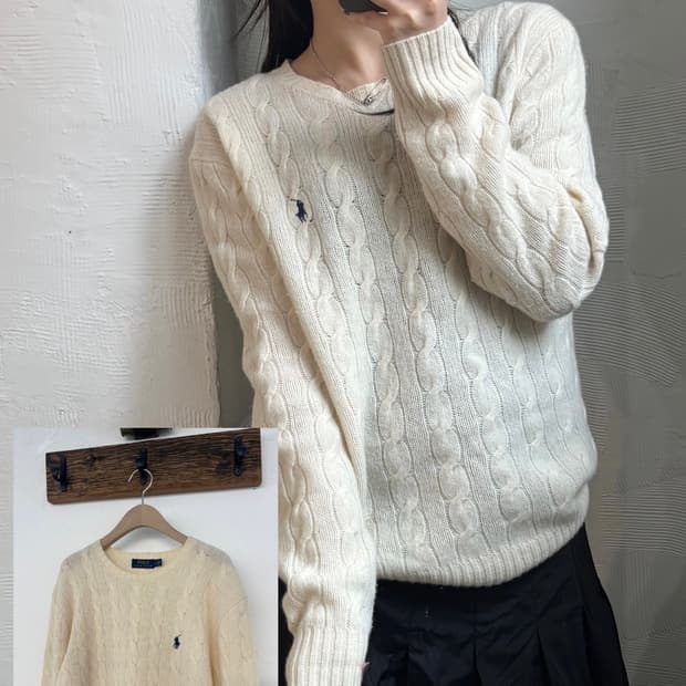 Polo 폴로 랄프로렌 캐시미어 아이보리 케이블 니트