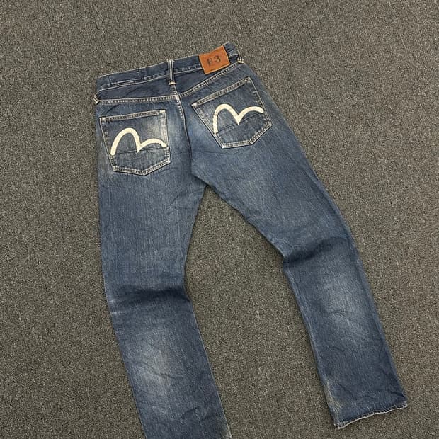 29)에비수 빈티지 포켓 프린팅 여성 셀비지 데님팬츠