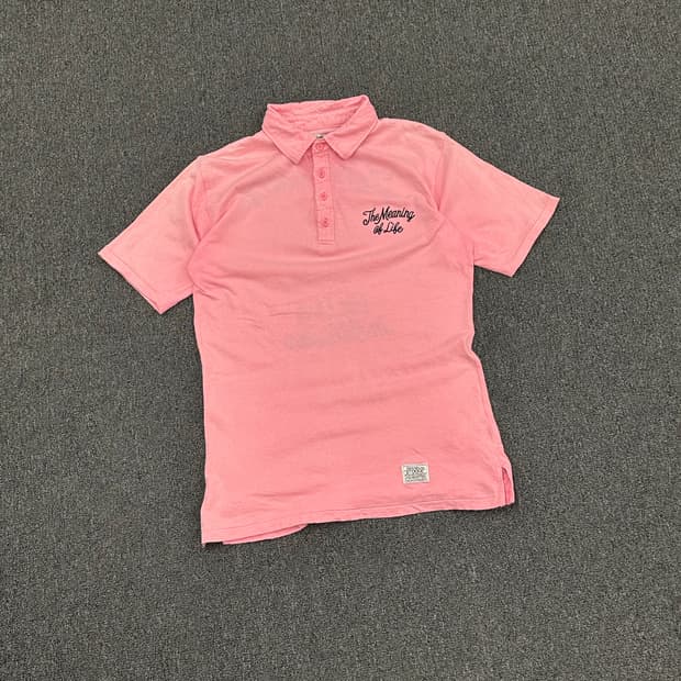 S)Stooge&co vintage 여성 스컬 자수 핑크 카라 반팔