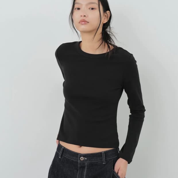 시티브리즈 코튼 라운드 긴팔 티셔츠(Basic) 블랙 / M