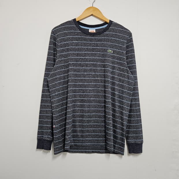 100 라코스테 하늘색 스트라이프 긴팔티셔츠