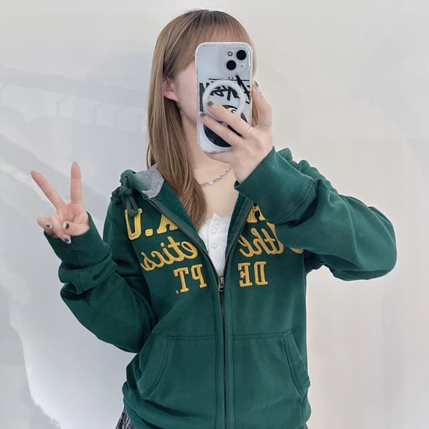 후아유 그린 빅로고 후드집업