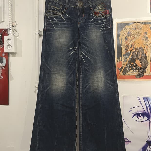 red pepper 레드페퍼 자수 세미 부츠컷 오버핏 팬츠