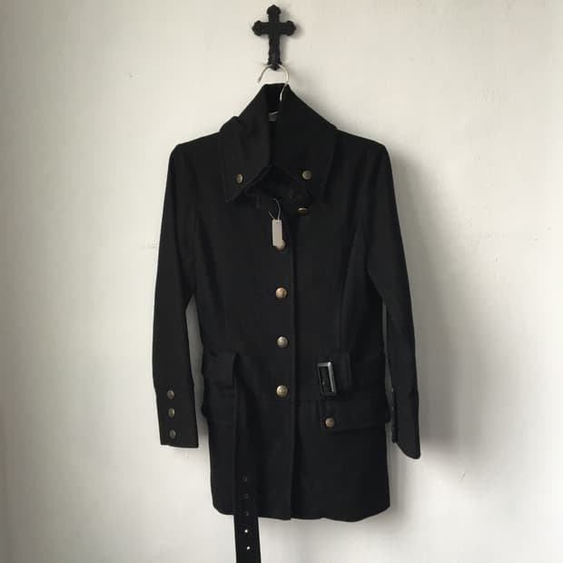 High neck belted woolen jacket