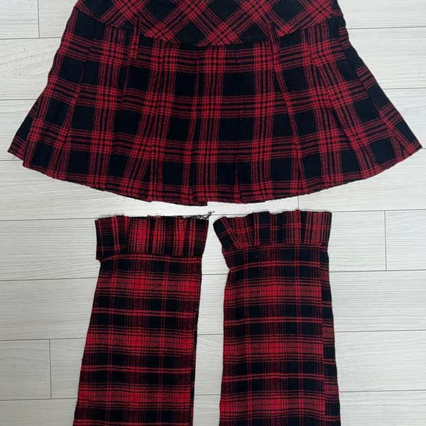 캐캐체 펑크 체크스커트 레그워머 세트