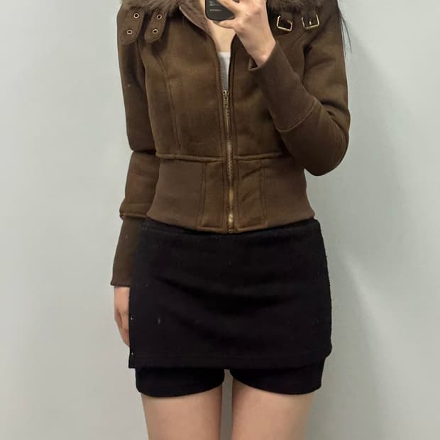 Vintage 빈티지 하이넥카라 슬림핏 퍼 무스탕 자켓