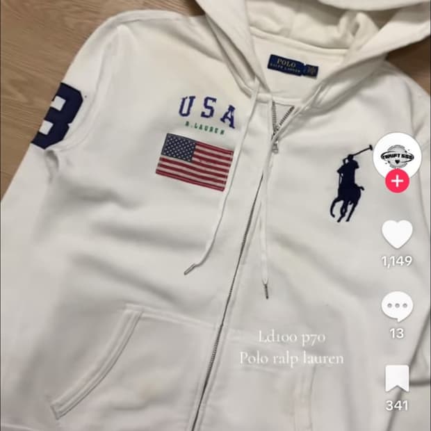 폴로 빅포니 화이트 성조기 후드집업 s
