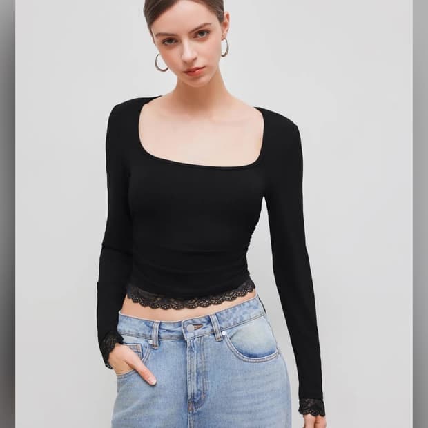 블랙 스퀘어넥 긴팔