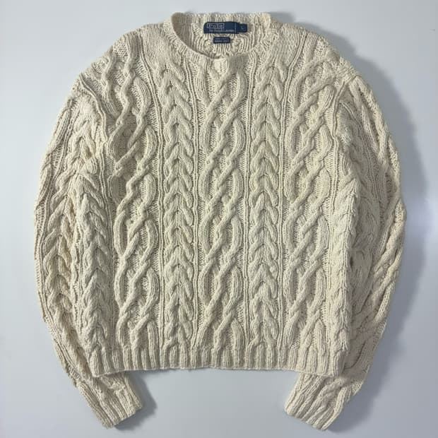 Polo  폴로 랄프로렌 코튼 아이보리 피셔맨 핸드니트 스웨터 