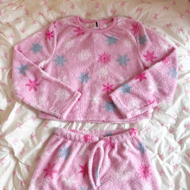 핑크 극세사 수면잠옷 set 히메 갸루 로걀 러블리 빈티지 홈웨어 룸웨어