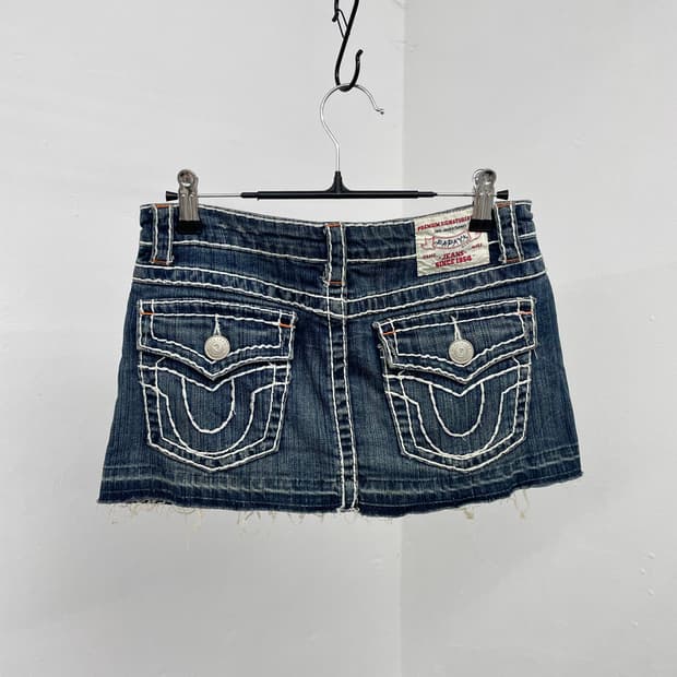 워싱 스티치 데님 스커트