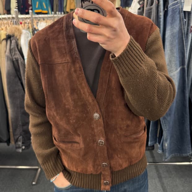 M)THE BROADWAY 빈티지 브라운 돈피 니트 가디건