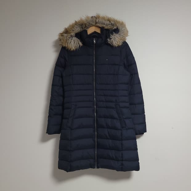(M) 타미힐피커 데님 후드 롱 패딩 네이비