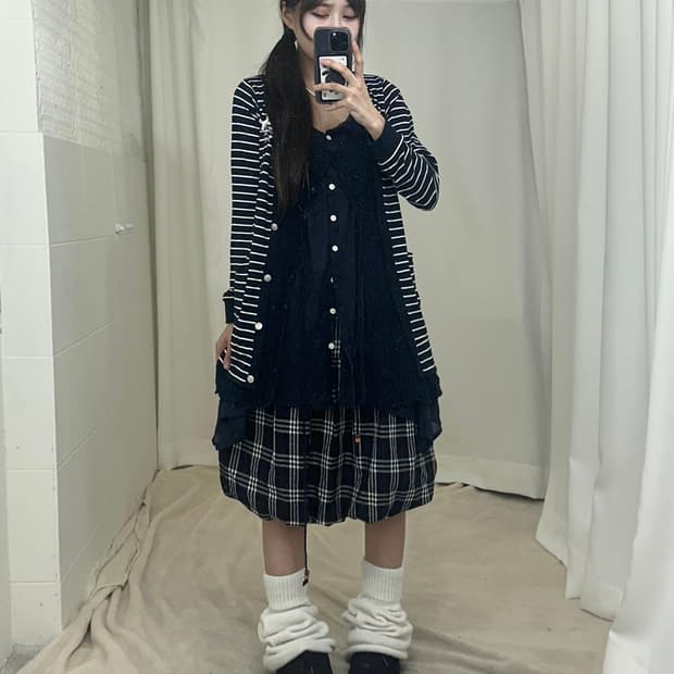 네이비 너드 니혼진 체크 펌킨 코디세트
