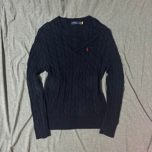 (정품 QR) 신형 폴로 랄프로렌 네이비 꽈배기 니트 L사이즈