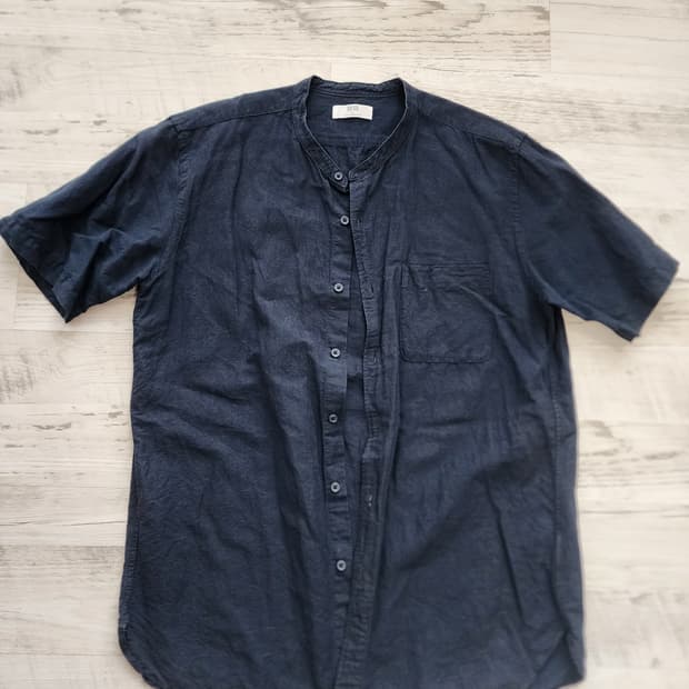 유니클로 차이나 카라 셔츠 네이비 팜. XL 린렌 블렌디드 남방 티셔츠