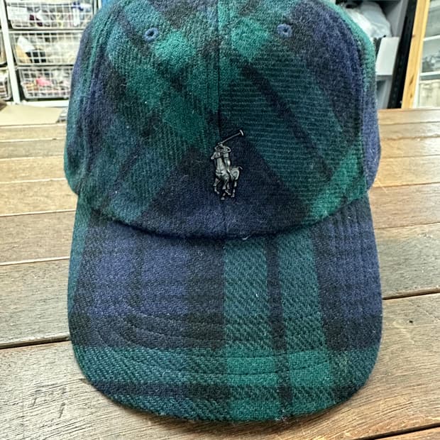 POLO 그린체크 울 캡 모자