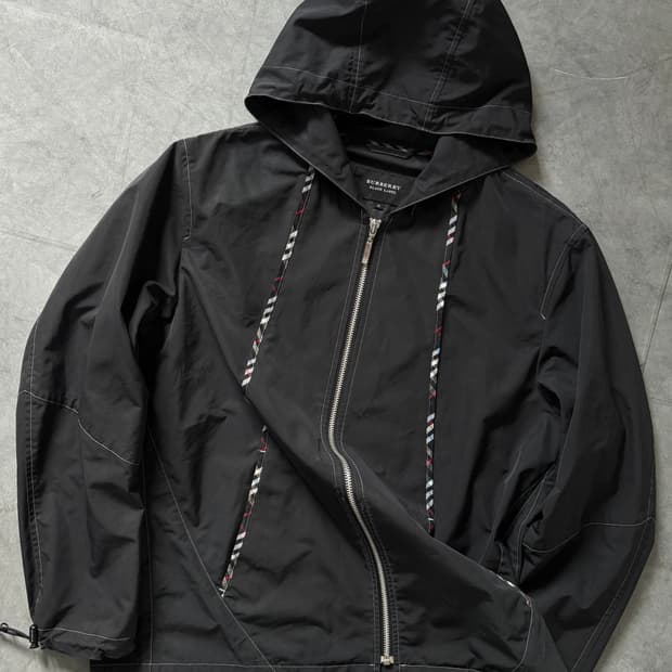 Burberry 버버리 블랙라벨 블랙 체크 트리밍 후드 집업