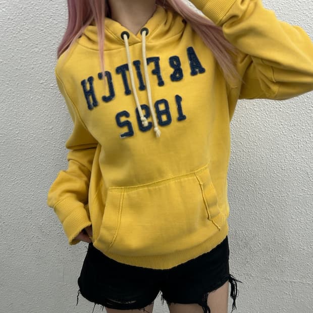 아베크롬비 네이비패치 옐로우 후드 M