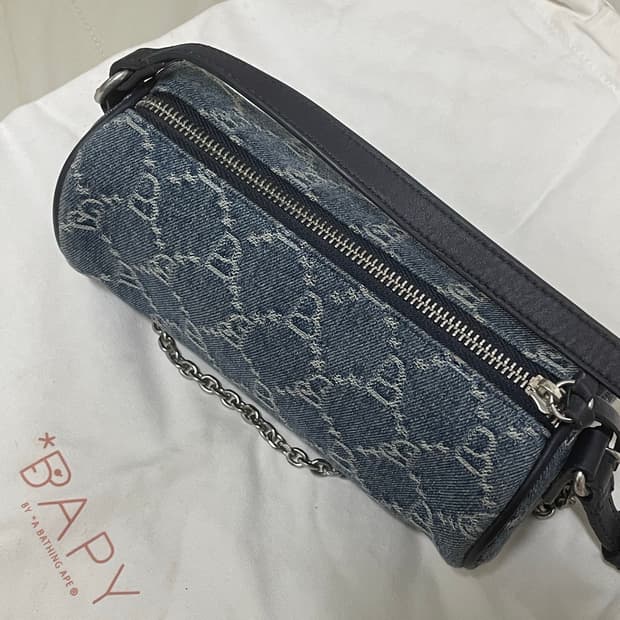 BAPY 원통 데님 y2k 미니 숄더백