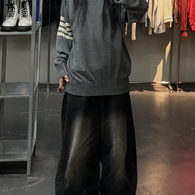 톰브라운 4바 스트라이프 메리노울 그레이니트  A3696