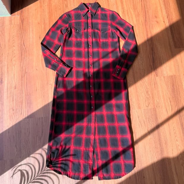 알썰틴 체크 롱 셔츠  R13