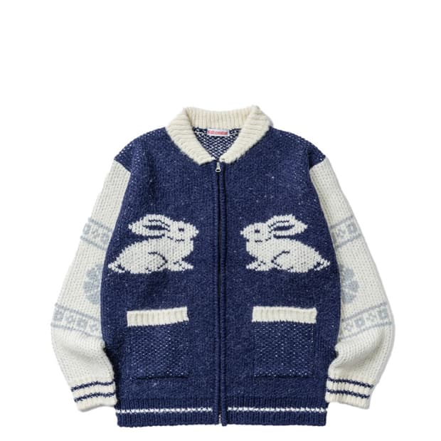 오피쉬 COWICHAN KNIT ZIP-UP CARDIGAN, NAVY