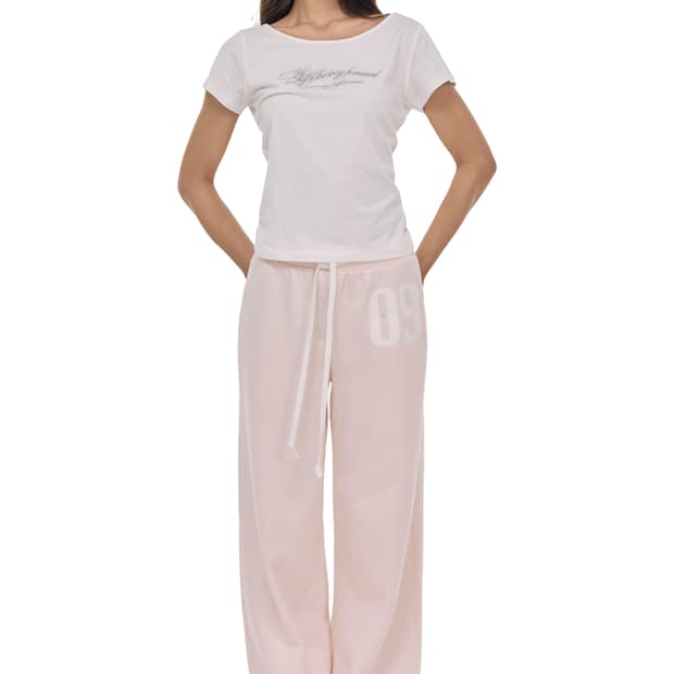 클리시어 09 Numbering straight pants, Pink