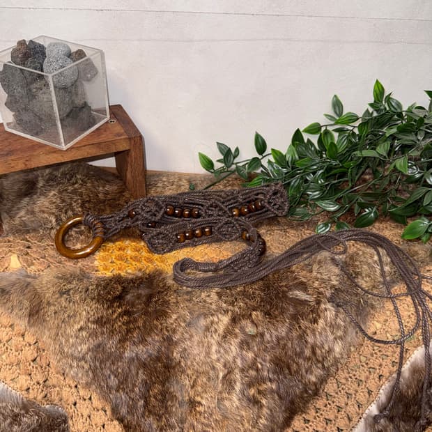 Brown rattan wood beads strap belt