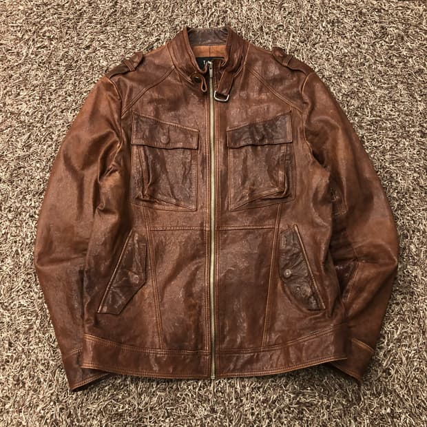 Tate 양가죽 레더 브라운 쿼드포켓 레더 가죽 자켓