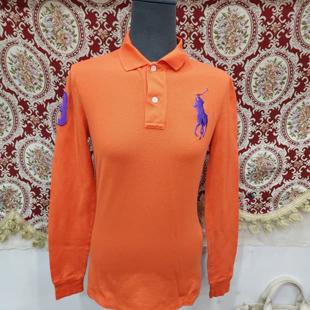 폴로 랄프로렌 오렌지 퍼플 빅포니 카라 긴팔티


