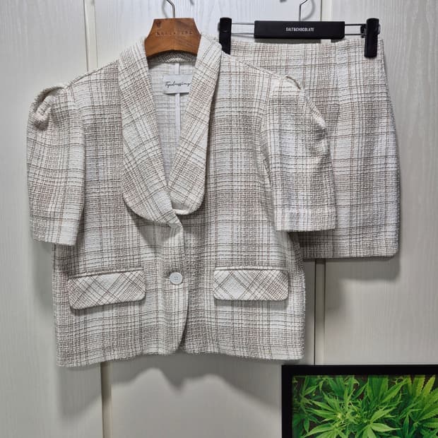 빈티지 트위드 반팔 자켓 스커트 셋업