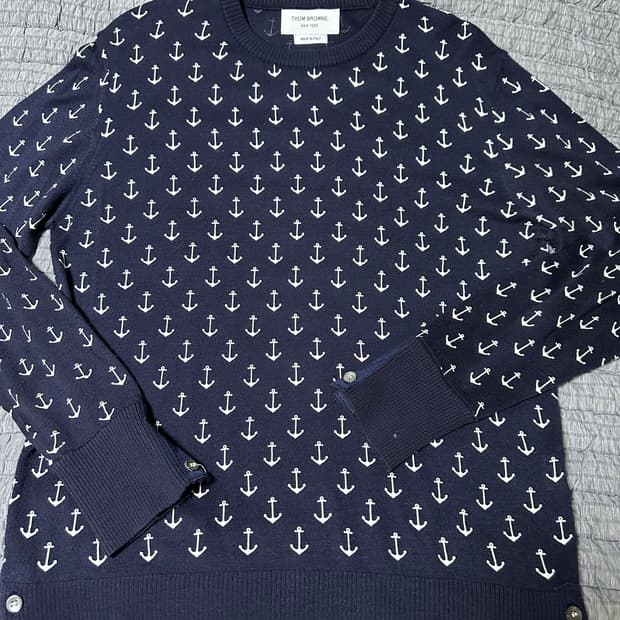 톰브라운 앵커 패턴 네이비 니트