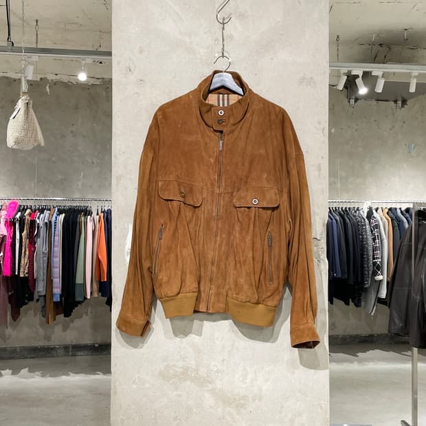 버버리 90’s 브라운 하이넥 스웨이드 집업 블루종