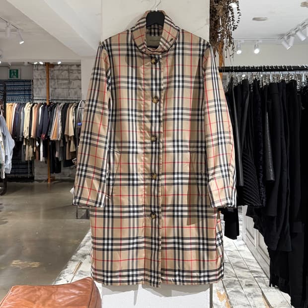 버버리 베이지 노바체크 폴리에스터 롱 코트