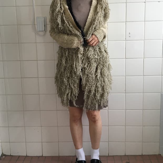 Fringe point open knit cardigan