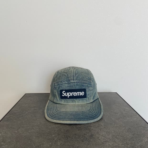 슈프림 워시드 데님 박스로고 캠프캡 모자