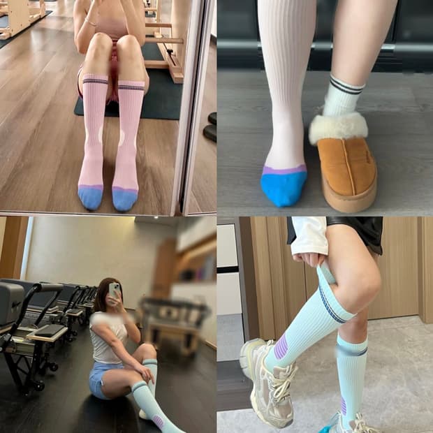 3컬레 가격~파스텔톤 요가 필라테스 러닝 줄넘기 니삭스 스타킹 긴 양말