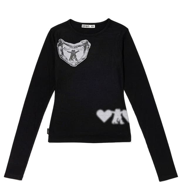오픈와이와이 RIBBED YY HUG&HEART TOP, BLACK