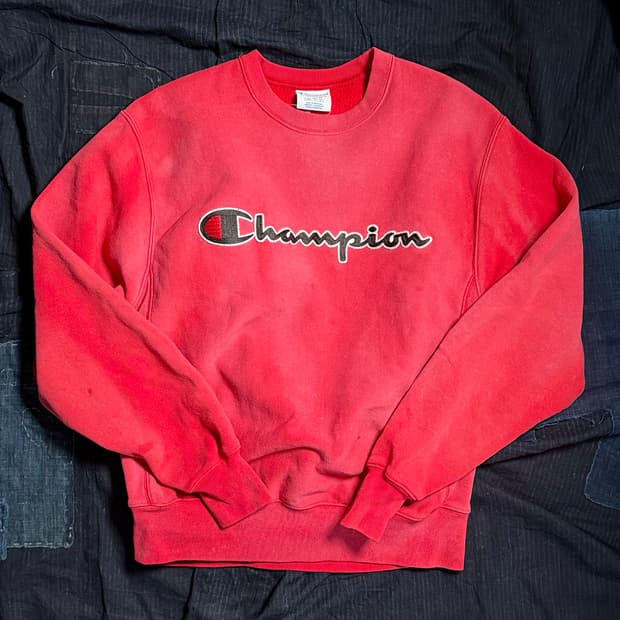 챔피온 리버스위브 페이드 체인스티치 스크립트 크루넥 스웻셔츠 M