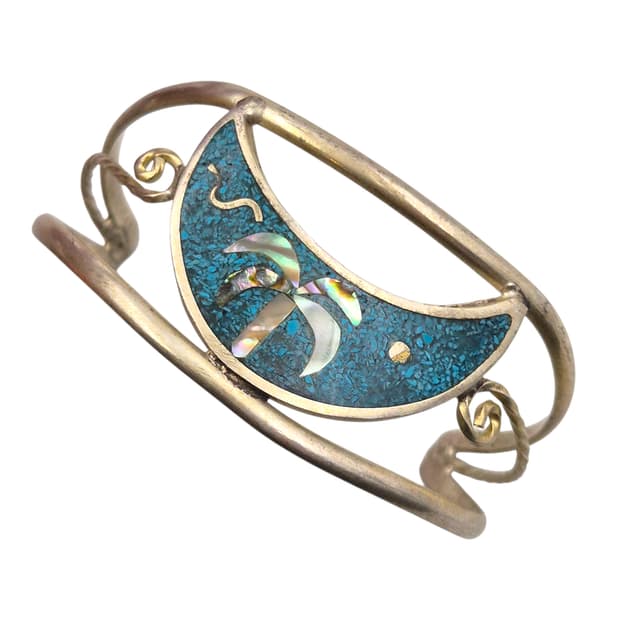 80s 멕시코 알파카 초승달 자개&터키석 뱅글