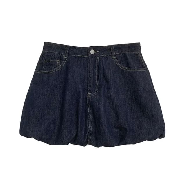 데님 생지 벌룬 미니 스커트