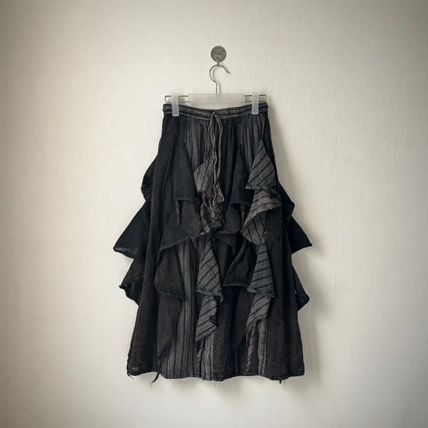 그런지 니혼진 아카이브 펑크 히피 갸루 언발 레이어드 셔링 롱스커트 치마