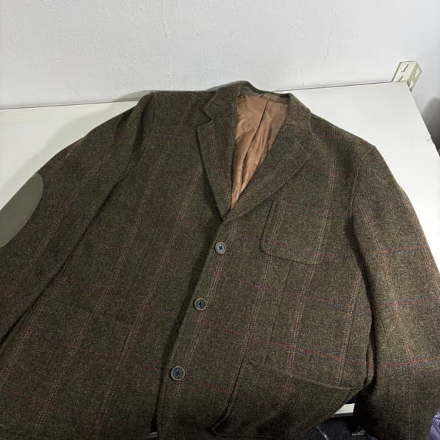 95 M 시리즈 체크 셔틀랜드울 엘보우패치 트위드 블레이져자켓