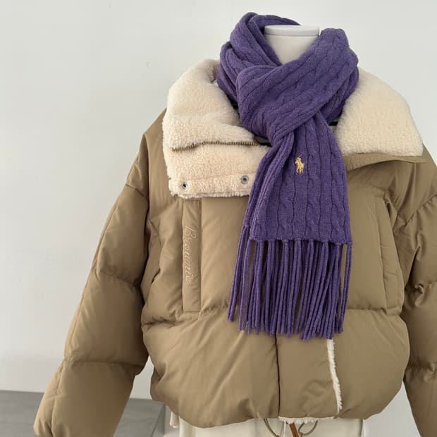 폴로 랄프로렌 퍼플 케이블 니트 머플러 